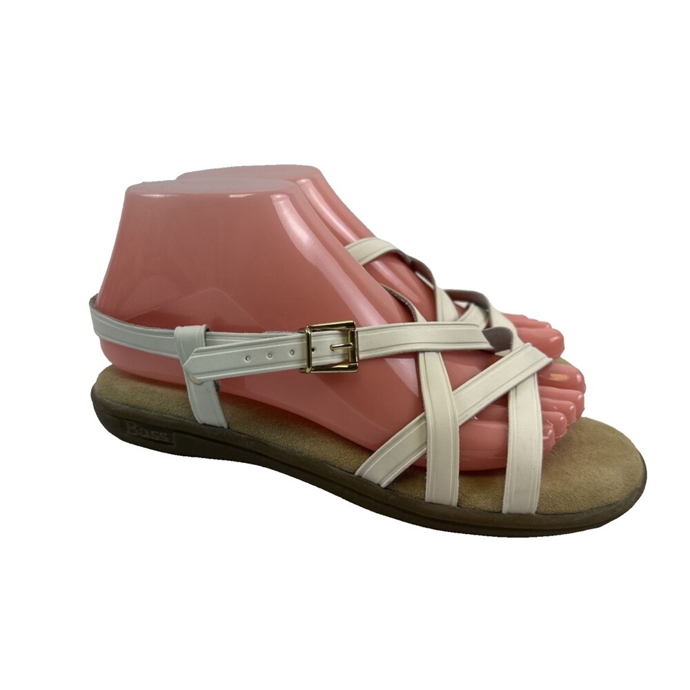 GH Bass Sunjuns Margie Sandal White Leather Strappy Flat Women 6.5 WW Extra Wide - Picture 2 of 12